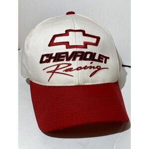 Chevrolet Racing white hat Track Gear Tultex adjustable snapback STAINS See Pics